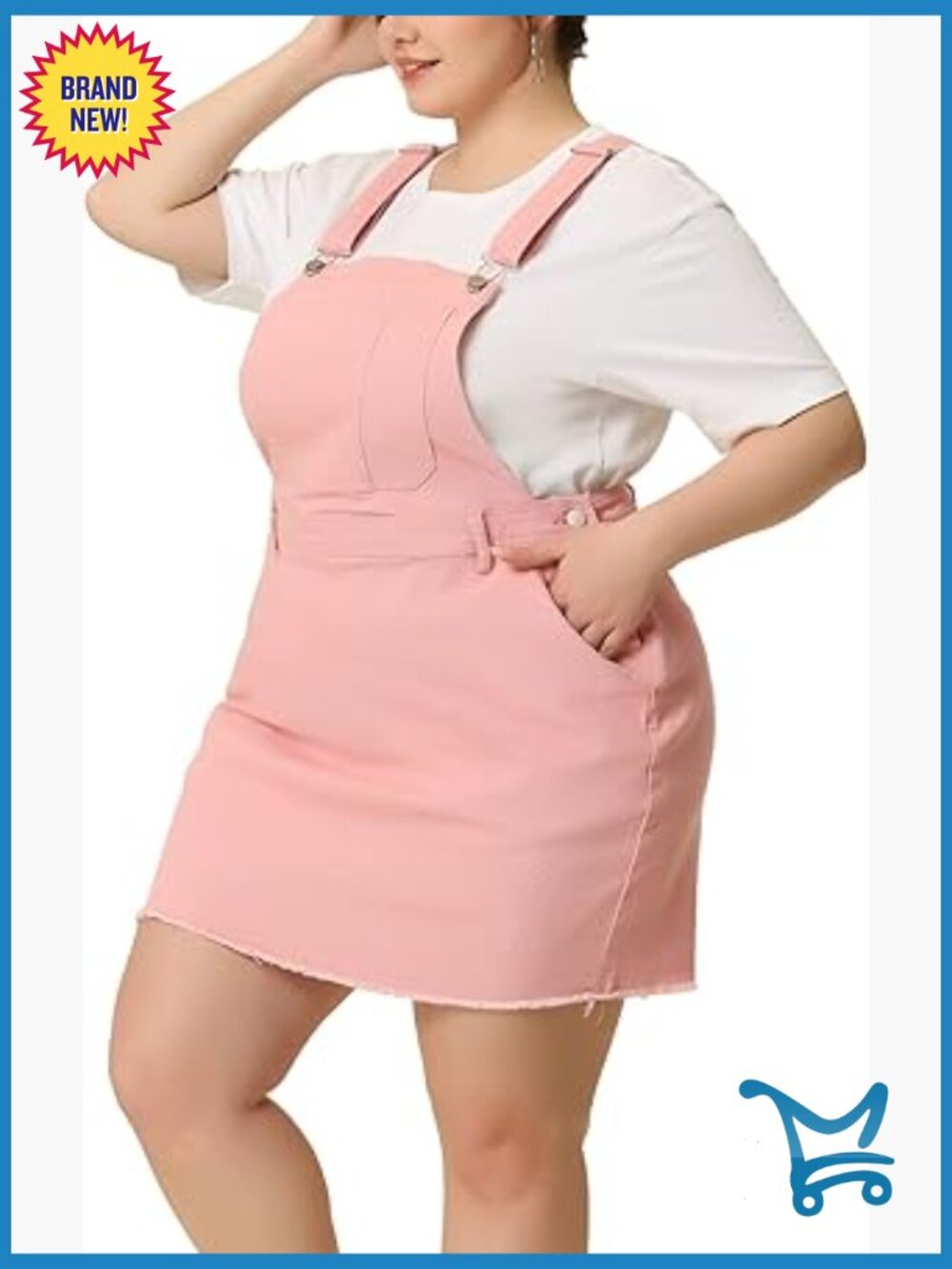 Women Plus Size Denim Overall Dress Adjustable Strap Distressed Casual
